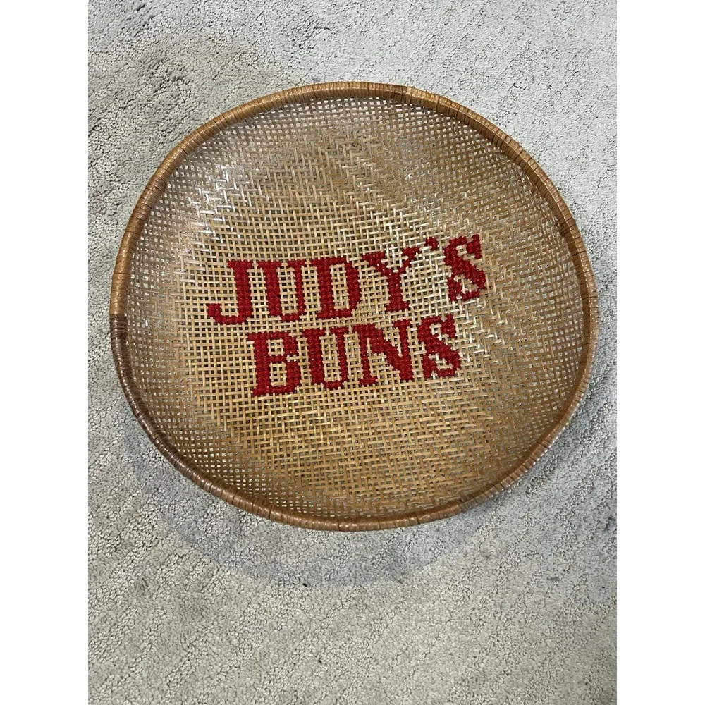 Round Basket Judy's Buns Embroidered Cross stitch  11